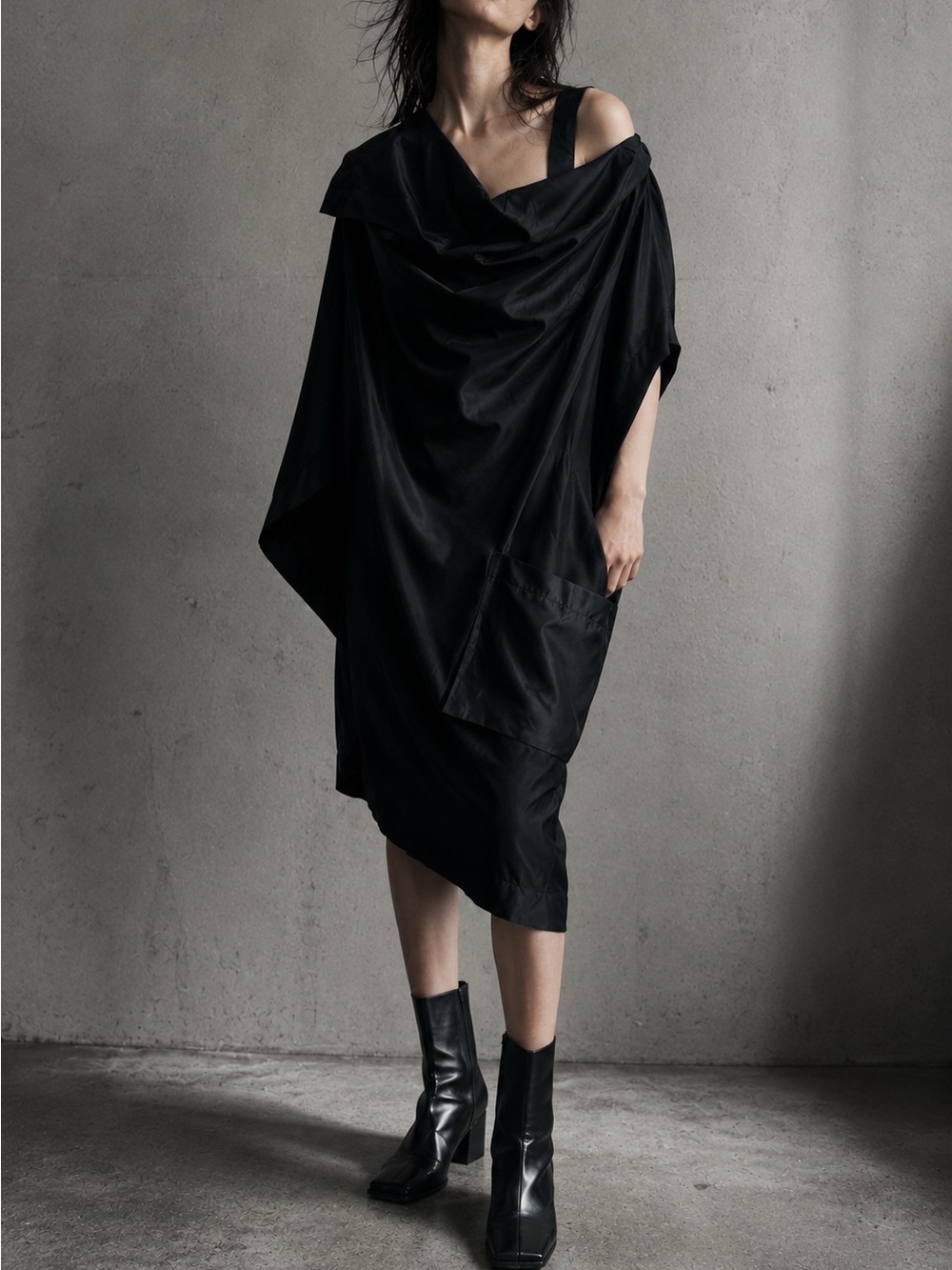 ISSEY MIYAKE 80s Vintage Archival Draped Asymmetrical Avant Garde Dress